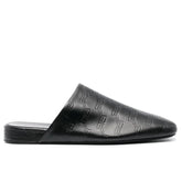 Debossed-logo leather mules